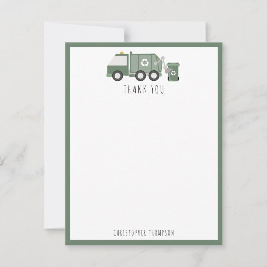 Niedliche grüne Recycelnd Lkw Kids Name Dankeskarte (Vorderseite)