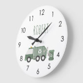 Niedliche grüne Recycelnd Lkw Kids Name Große Wanduhr (Winkel)