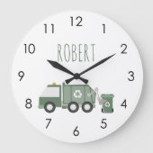 Niedliche grüne Recycelnd Lkw Kids Name Große Wanduhr (Vorderseite)