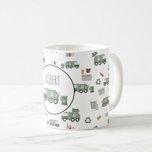 Niedliche grüne Recycelnd Lkw Kids Name Kaffeetasse (VorderseiteRechts)
