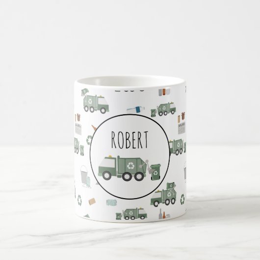 Niedliche grüne Recycelnd Lkw Kids Name Kaffeetasse (Mittel)