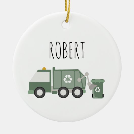 Niedliche grüne Recycelnd Lkw Kids Name Keramik Ornament (Vorne)