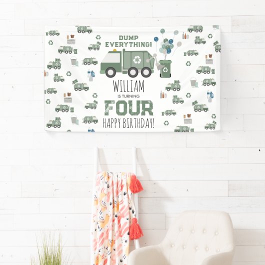 Niedliche grüne Recycelnd Lkw Kinder Name Alter Ge Banner (Insitu)