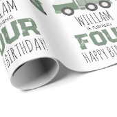 Niedliche grüne Recycelnd Lkw Kinder Name Alter Ge Geschenkpapier (Rolleneckpunkt)