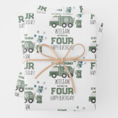 Niedliche grüne Recycelnd Lkw Kinder Name Alter Ge Geschenkpapier Set (Beispiel)