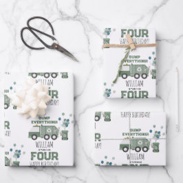 Niedliche grüne Recycelnd Lkw Kinder Name Alter Ge Geschenkpapier Set