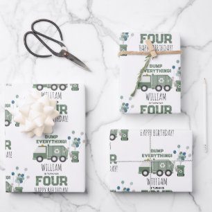 Niedliche grüne Recycelnd Lkw Kinder Name Alter Ge Geschenkpapier Set