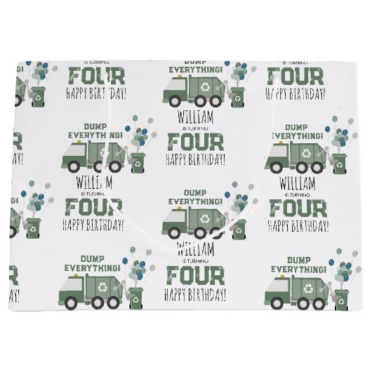 Niedliche grüne Recycelnd Lkw Kinder Name Alter Ge Große Geschenktüte (Vorderseite)