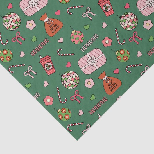 Niedliche grüne Retro Weihnachten Seidenpapier (Ausschnitt)