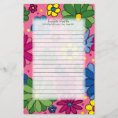 Niedliche grüne Rosa Blautönen auf Rosa Briefpapier (Vorderseite)