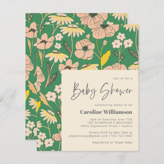 Niedliche grüne Rosa Blumendusche laden ein (Vorne/Hinten)