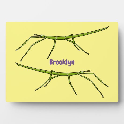 Niedliche grüne Stangen Insekten mit glücklichen G Fotoplatte (Vorderseite)