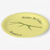 Niedliche grüne Stangen Insekten mit glücklichen G Pappteller (Schrägansicht)