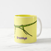 Niedliche grüne Stangen Insekten mit glücklichen G Zweifarbige Tasse (VorderseiteRechts)