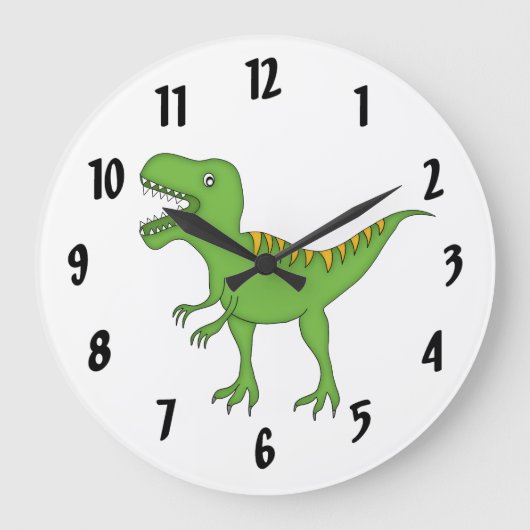 Niedliche grüne T-Rex Dinosaurier Kid's Wanduhr/Mi Große Wanduhr (Vorderseite)