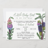 Niedliche grüne Tropenvögel Kinderdusche Einladung (Vorderseite)