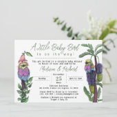 Niedliche grüne Tropenvögel Kinderdusche Einladung (Stehend Vorderseite)