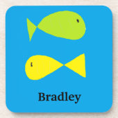 Niedliche, grüne und gelbe Fische auf blau Getränkeuntersetzer (Vorderseite)