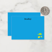 Niedliche, grüne und gelbe Fische auf blau Mitteilungskarte (Vorderseite/Rückseite Beispiel)