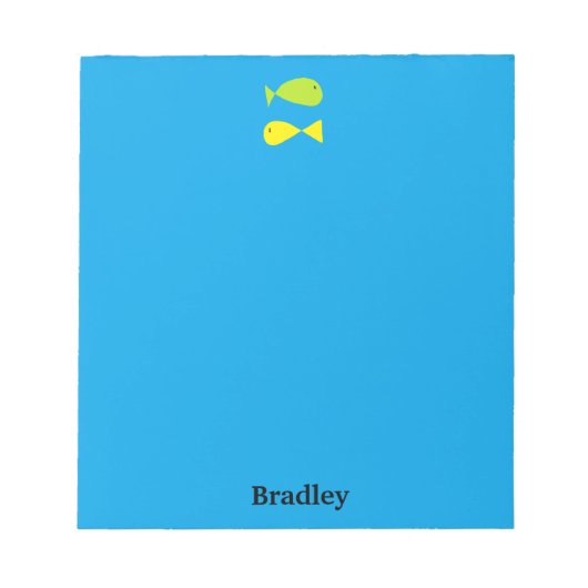 Niedliche, grüne und gelbe Fische auf blau Notizblock (Vorderseite)