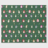 Niedliche grüne Weihnachtsbäume Geschenkpapier (Flach)