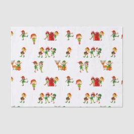 Niedliche Grüne Weihnachtselfen mit Geschenken Seidenpapier