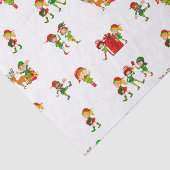 Niedliche Grüne Weihnachtselfen mit Geschenken Seidenpapier (Ausschnitt)