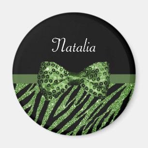 Niedliche grüne Zebra Print-IMITATE Glitz Bow mit Magnet