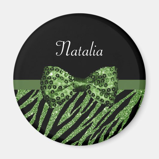 Niedliche grüne Zebra Print-IMITATE Glitz Bow mit  Magnet (Vorne)