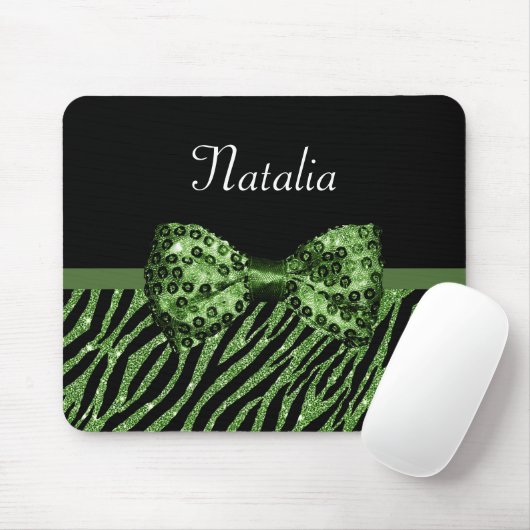 Niedliche grüne Zebra Print-IMITATE Glitz Bow mit Mousepad (Mit Mouse)