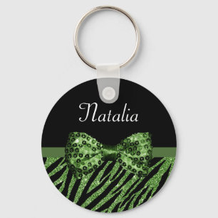 Niedliche grüne Zebra Print-IMITATE Glitz Bow mit Schlüsselanhänger