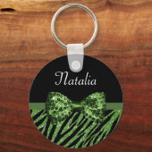Niedliche grüne Zebra Print-IMITATE Glitz Bow mit Schlüsselanhänger (Vorderseite)