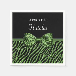 Niedliche grüne Zebra Print-IMITATE Glitz Bow mit Serviette