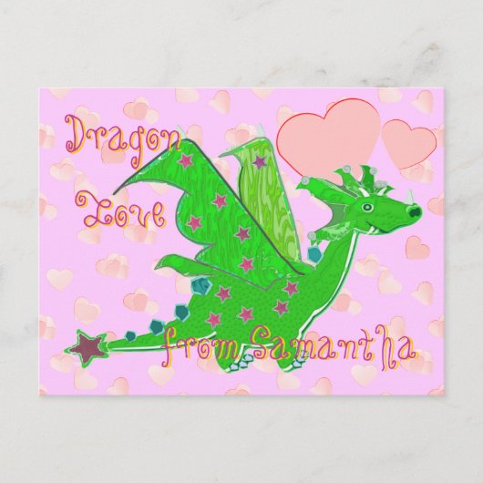 Niedliche grüner Drache-Liebe-Herz-Kinderpostkarte Postkarte (Vorderseite)