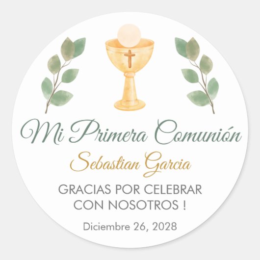 Niedliche Grünflächen-Blätter in Spanisch Erste Ko Runder Aufkleber (Vorderseite)