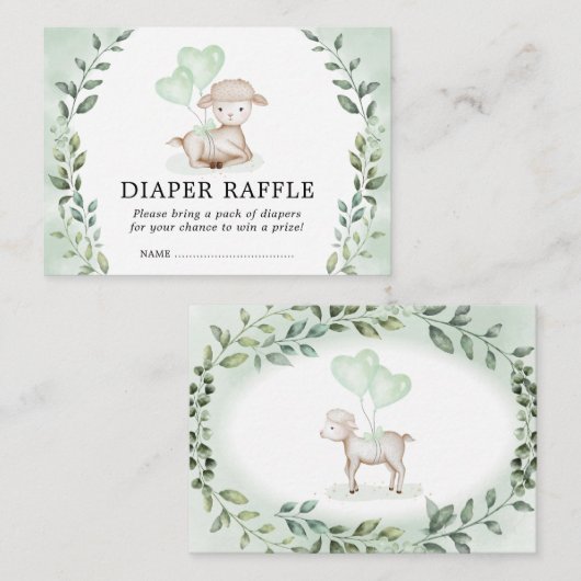 Niedliche Grünlamm Diaper Raffle Baby Sheep Dusche Begleitkarte (Vorne/Hinten)