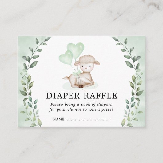 Niedliche Grünlamm Diaper Raffle Baby Sheep Dusche Begleitkarte (Vorderseite)