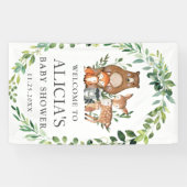 Niedliche Grünpflanze Woodland Tierbabydusche Hint Banner (Horizontal)
