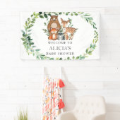 Niedliche Grünpflanze Woodland Tierbabydusche Hint Banner (Insitu)