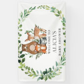 Niedliche Grünpflanze Woodland Tierbabydusche Hint Banner (Vertikal)