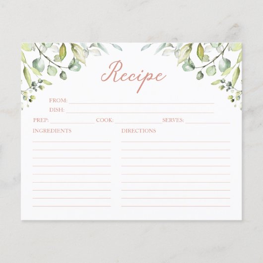 Niedliche Grünpflanzen Brautparty Weinkarte (Vorderseite)