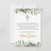 Niedliche Grünpflanzen Erste Kommunion auf Spanisc Dankeskarte (Vorderseite)