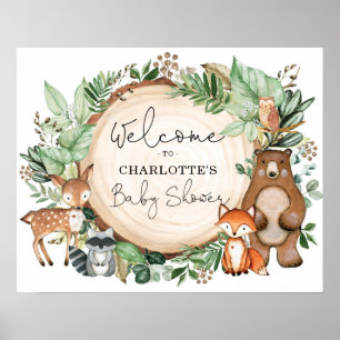 Niedliche Grünpflanzen Woodland Tiere Kinderdusche Poster