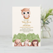 Niedliche Grünwaldtiere Waldtiere Wälder Babydusch Einladung (Stehend Vorderseite)