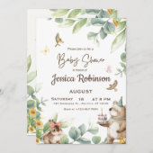 Niedliche Grünwaldtiere Waldtiere Wälder Babydusch Einladung (Vorne/Hinten)