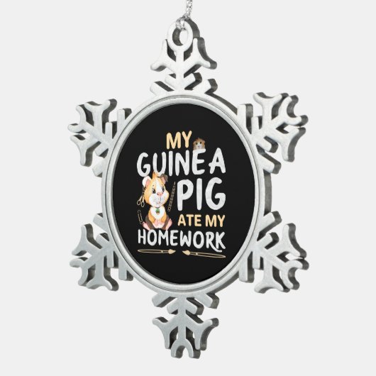 Niedliche Guinea Pig Ate Meine Hausaufgaben Schneeflocken Zinn-Ornament (Rechts)