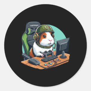 Niedliche Guinea Pig Gamer Videospiel Wildlife Runder Aufkleber