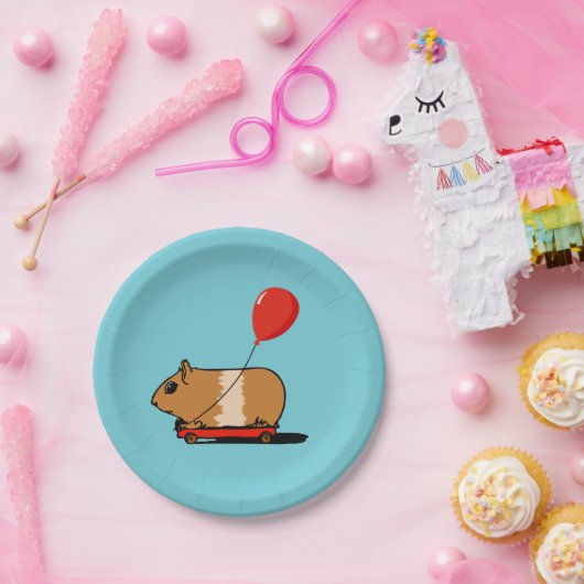 Niedliche Guinea Pig Reiten im Kunstballon Pappteller (Party)