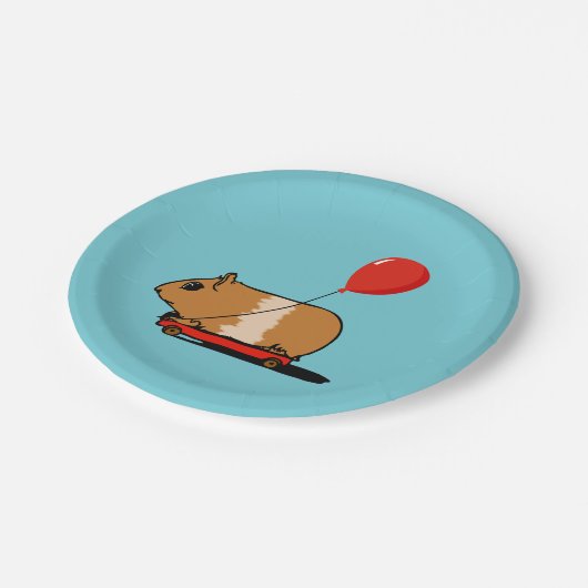 Niedliche Guinea Pig Reiten im Kunstballon Pappteller (Schrägansicht)