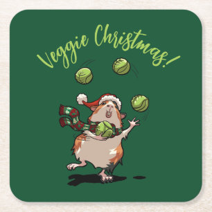 Niedliche Guinea Pig Veggie Weihnachten! Sprout Ju Rechteckiger Pappuntersetzer